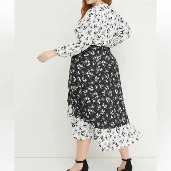 Lane Bryant x Beauticurve Plus Size 14 Black White Floral Midi Wrap Dress Hi Low - Picture 2 of 11